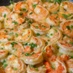 Shrimp scampi in skillet